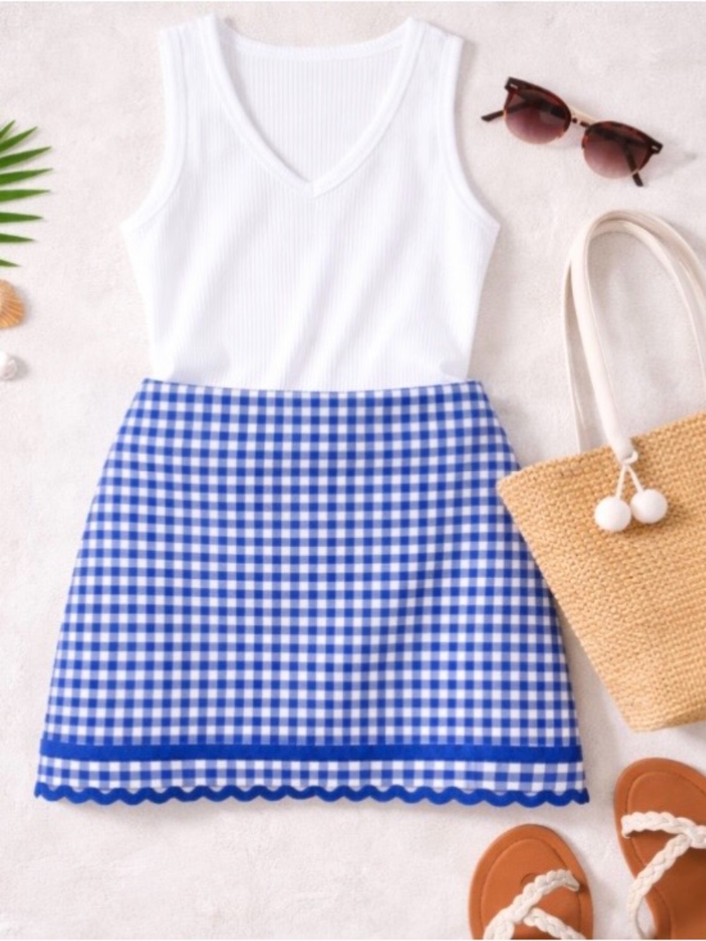 Crown & Ivy Skort Sz 14 Blue White Gingham Check Stretch Resort Golf Pickleball